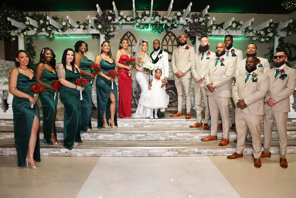 Bridal Party in emerald, red & beige